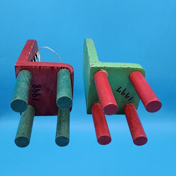 Vintage Wooden Santa & Tree Chair Folk Art Ornaments Handcrafted Set 1997 - Picture 9 of 10